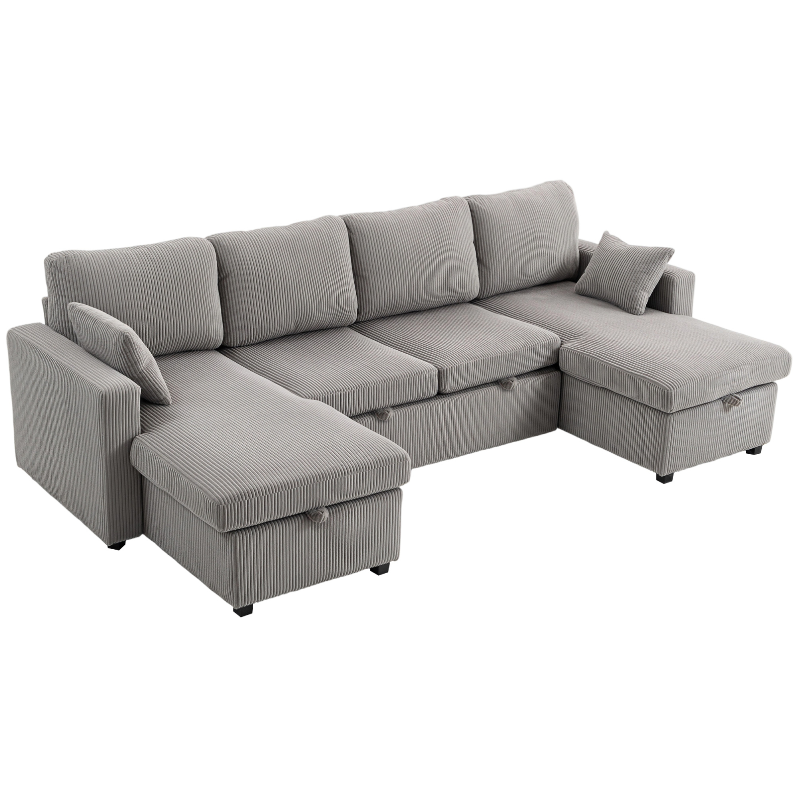 Canapea Extensibila Moderna in Forma de U si Spatii de Depozitare, Catifea Reiata, 282x140x86 cm, Gri Brius 
