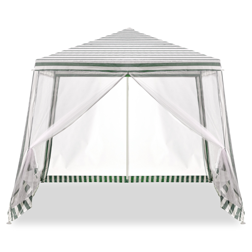Cort pavilion gradina, pereti cu plasa anti insecte si structura metalica, 3x3 m, alb si verde Brius 
