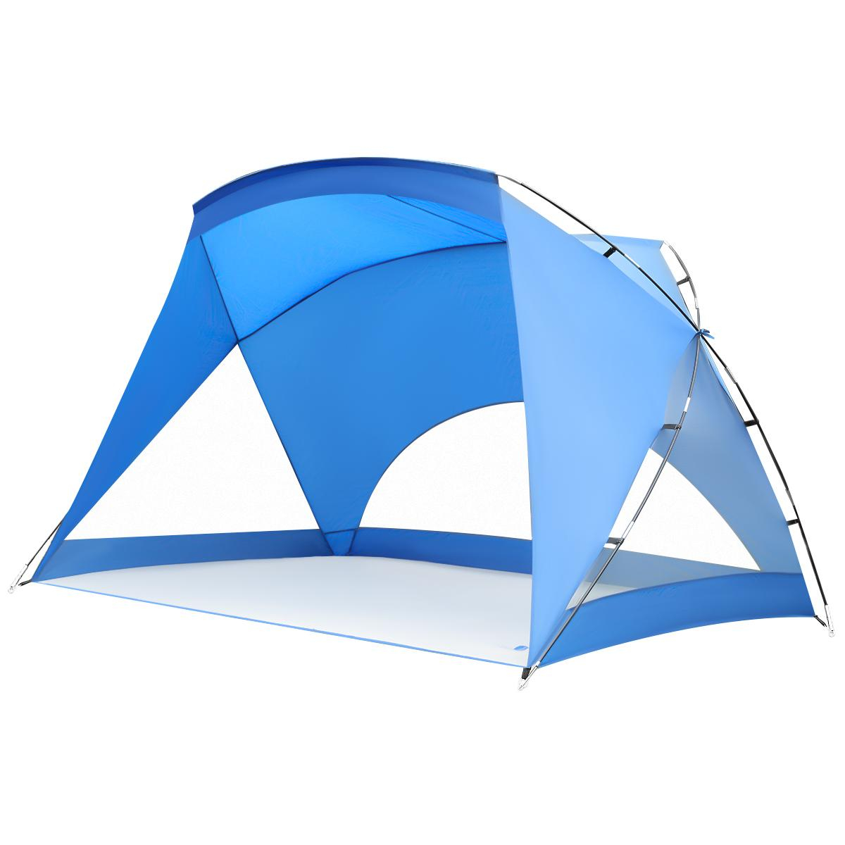 Cort plaja 4 persoane podea protectie uv poliester, 273x195x177 cm, spatios, albastru