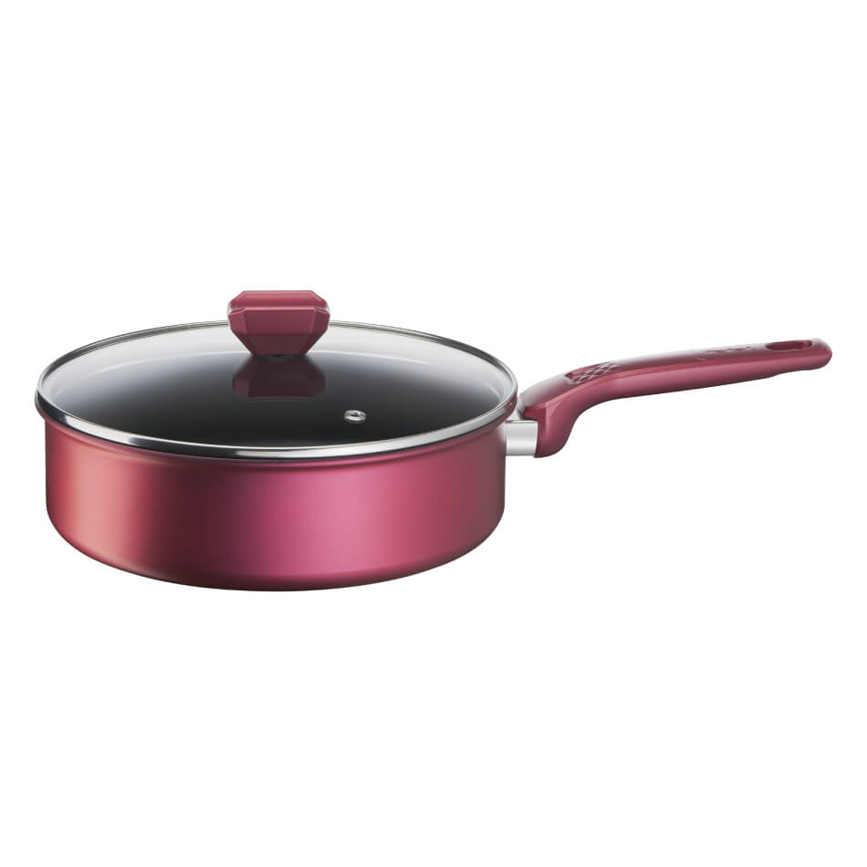 Cratita cu capac Tefal Daily Chef G2733272, 24 cm, invelis antiaderent, indicator Thermo-Signal, inductie, rosu