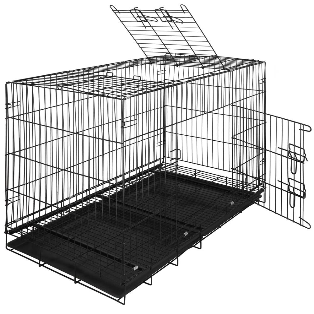 Cusca animale 2 usi pliabila metal tava detasabila xl, 100x70x60 cm, transport usor, negru