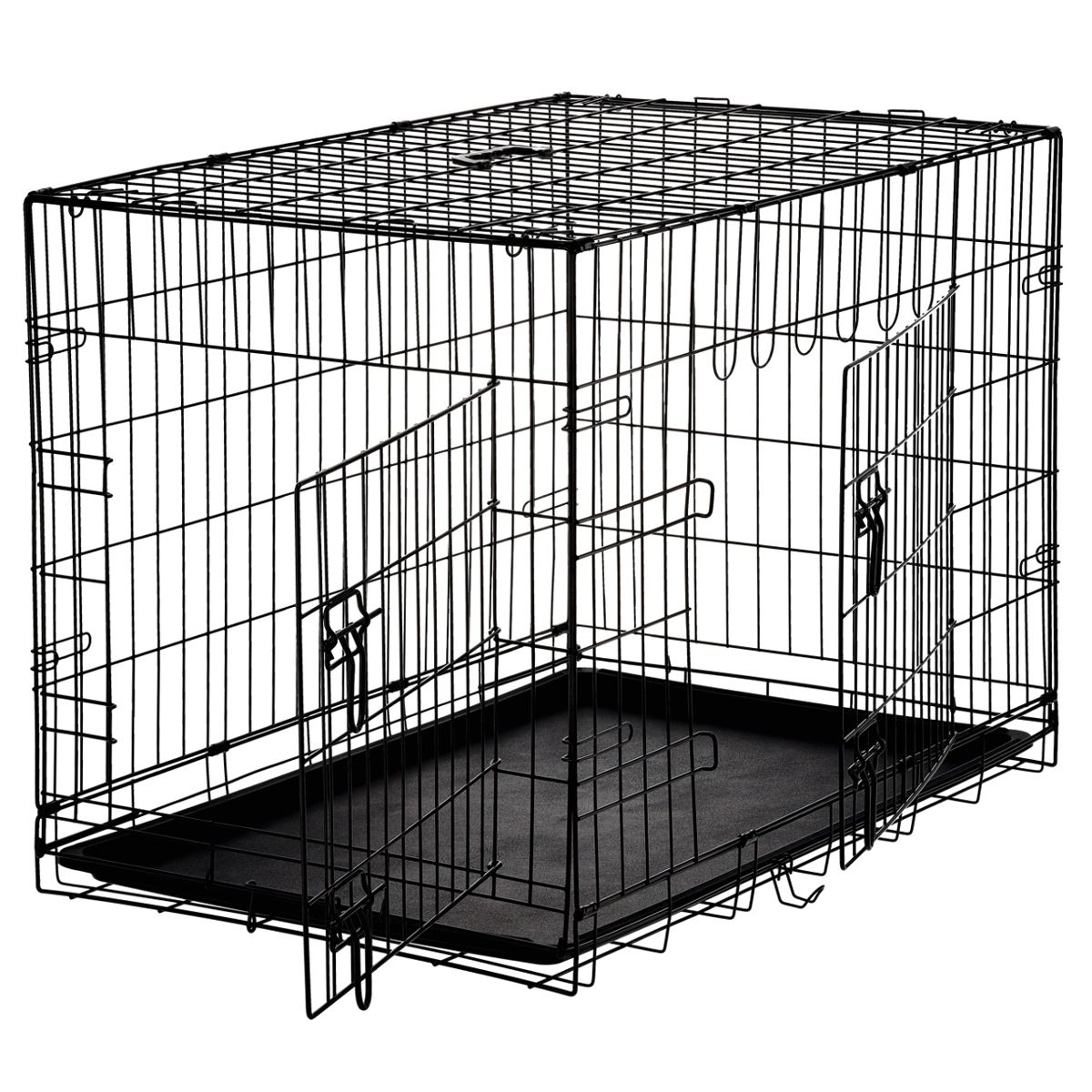 Cusca metalica caine xl pliabila tava detasabila maner, 91x57x63 cm, transport usor, negru Brius 