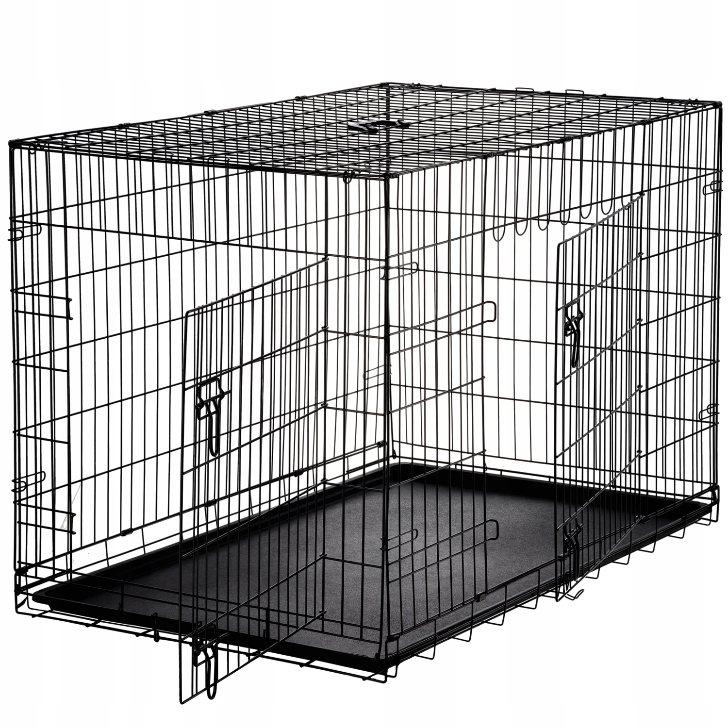 Cusca metalica caine xxxl pliabila tava detasabila culisanta, 121x74x81 cm, talie mare, negru
