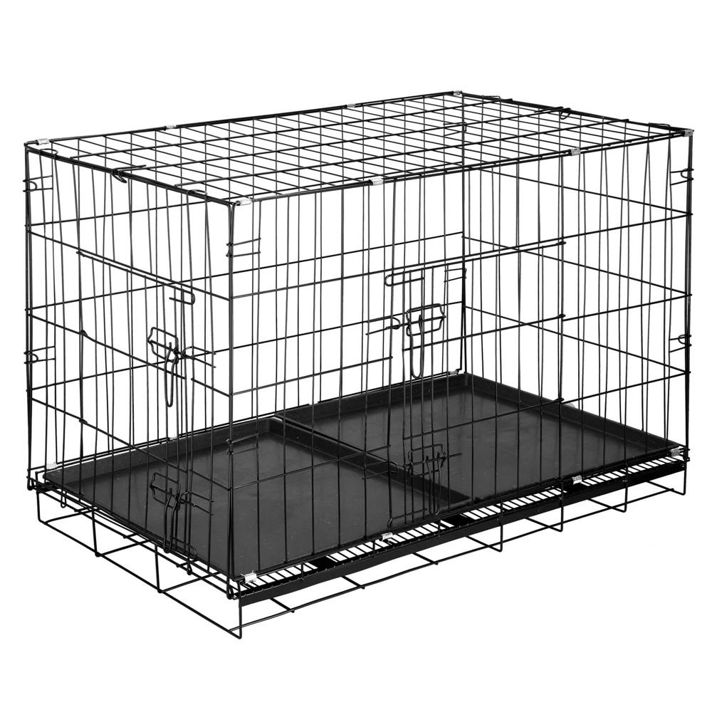 Cusca animale 2 usi pliabila metal tava detasabila xl, 100x70x60 cm, transport usor, negru Brius 