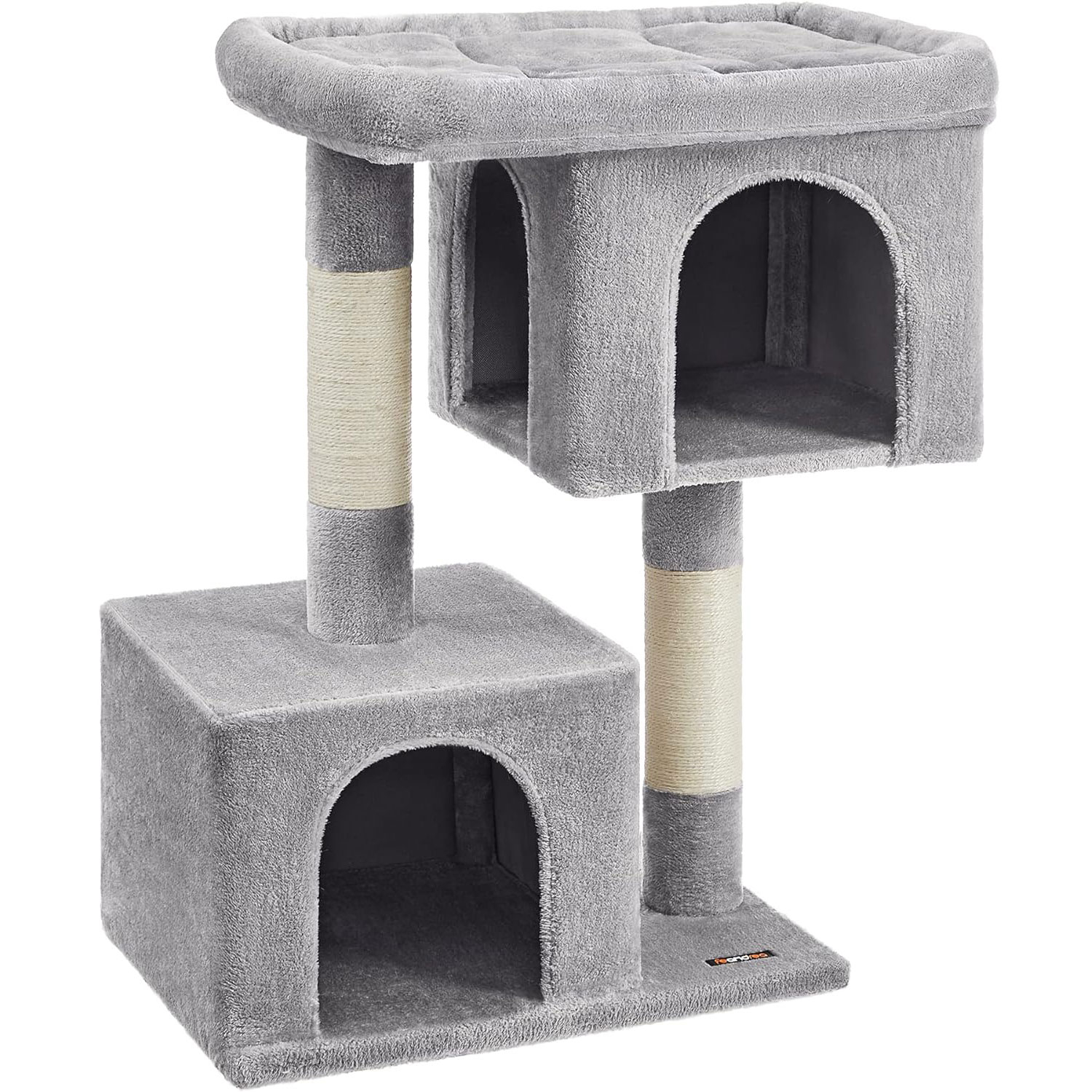 Ansamblu de joaca pisici, tip copac, culcus, 2 ascunzatoare, 68x48x101 cm, gri