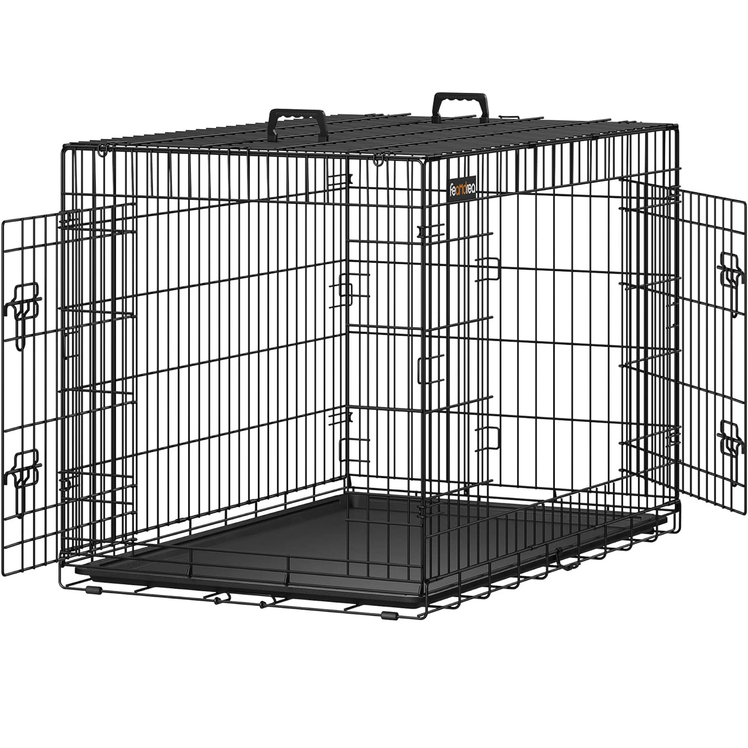 Cusca pliabila animale XL 2 usi metal, tava detasabila, incuietori duble L, 107x70x78 cm, negru Brius 