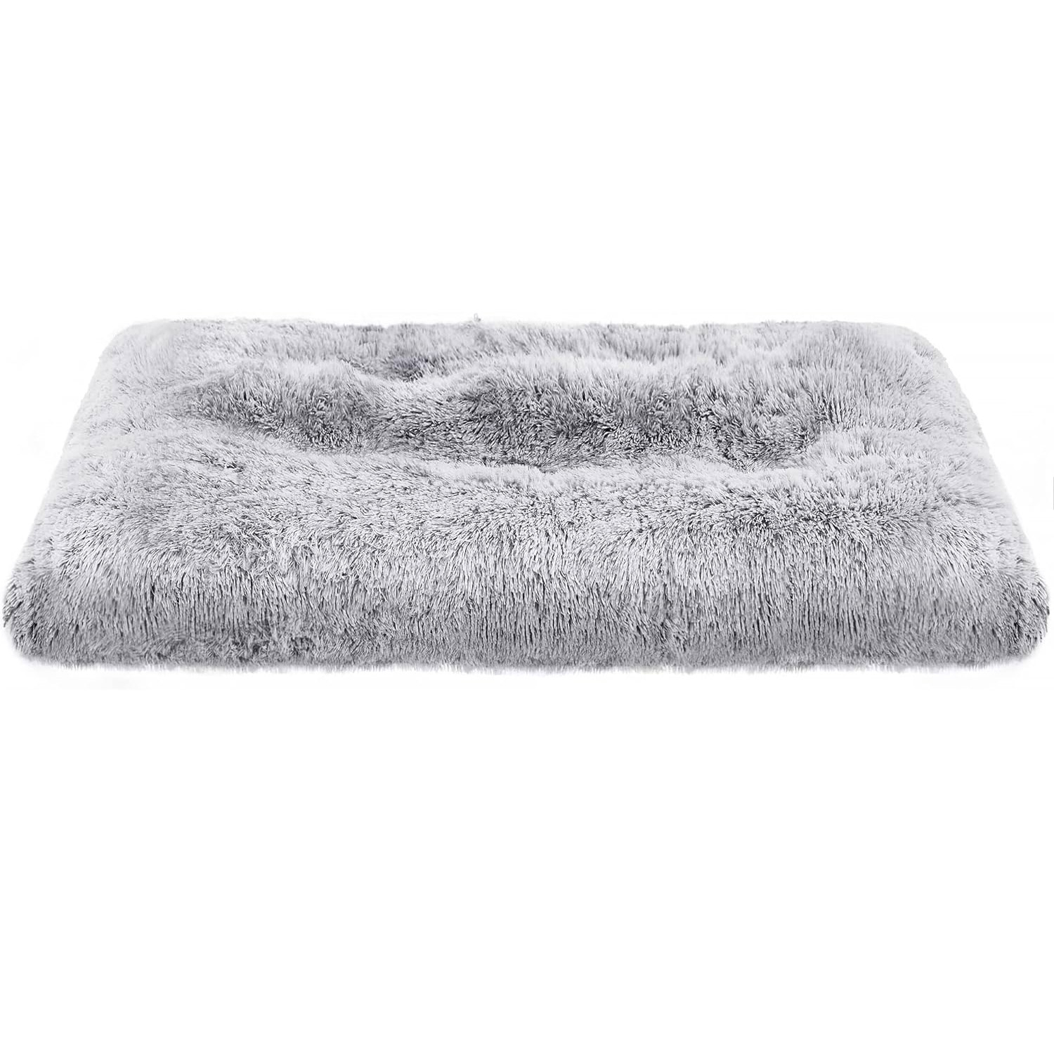 Pat pufos pentru caini sau pisici, captuseala moale cu fir lung, lavabil la masina, XL, 110x73cm, gri deschis