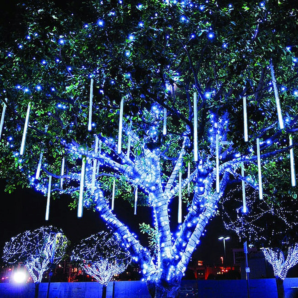 Instalatie de Craciun, 10 tuburi, 50cm, 480 LED, ploaie de meteoriti, albastru