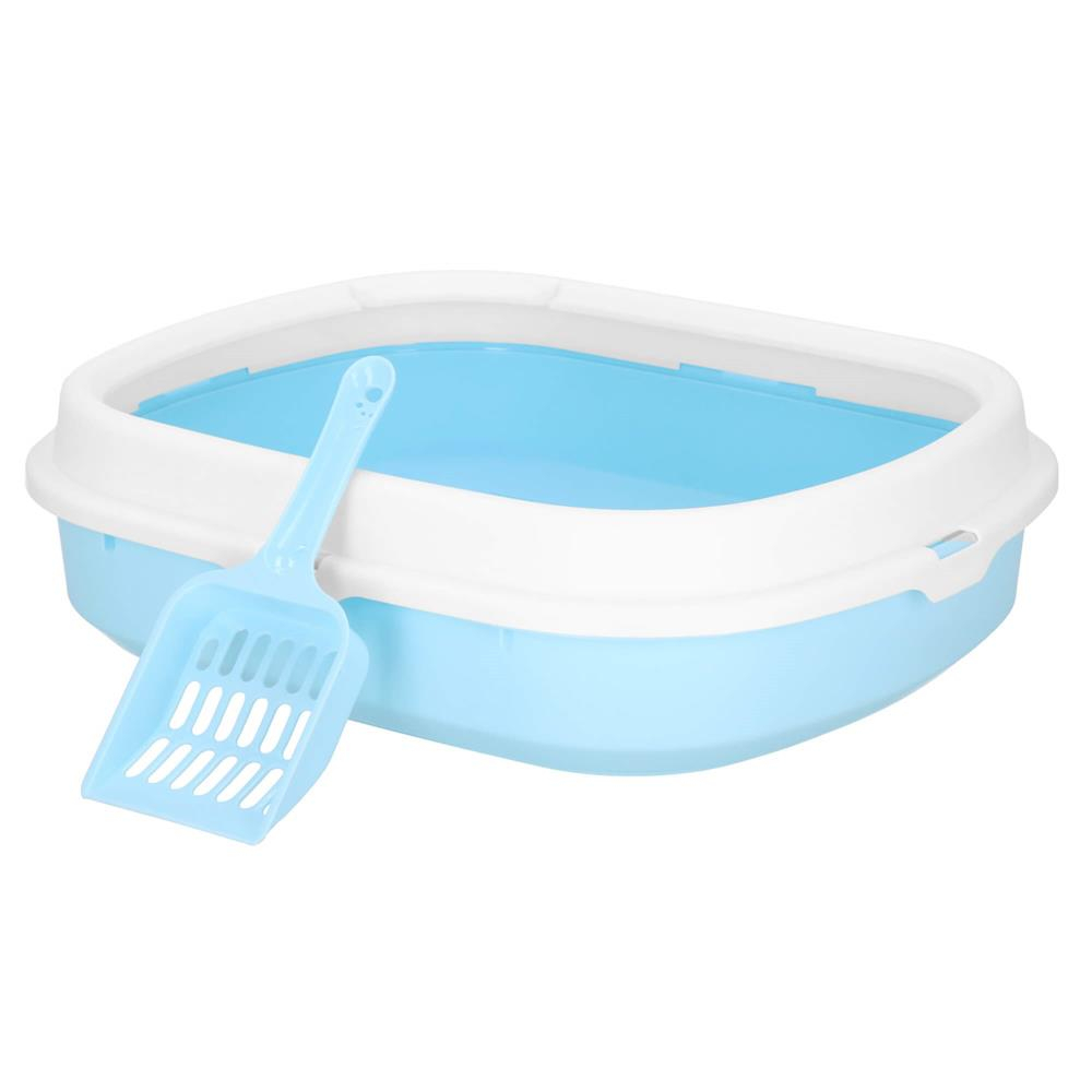 Litiera pisici lopatica plastic pp montaj simplu 2 piese, 40x33x11 cm, design compact, albastru alb Brius 