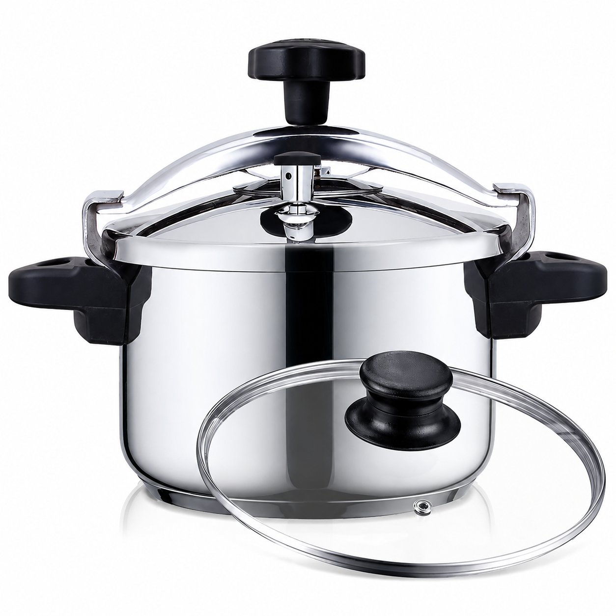 Oala sub presiune 2-in-1 HAEGER INOX PLUS, 22 cm, Capacitate 4L, otel inoxidabil de inalta calitate, Capac suplimentar din sticla, Compatibila cu