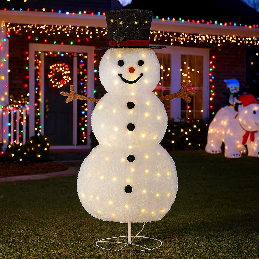 Om de zapada de exterior, pe structura metalica, 180cm, 3D, lumina calda cu 200 LED