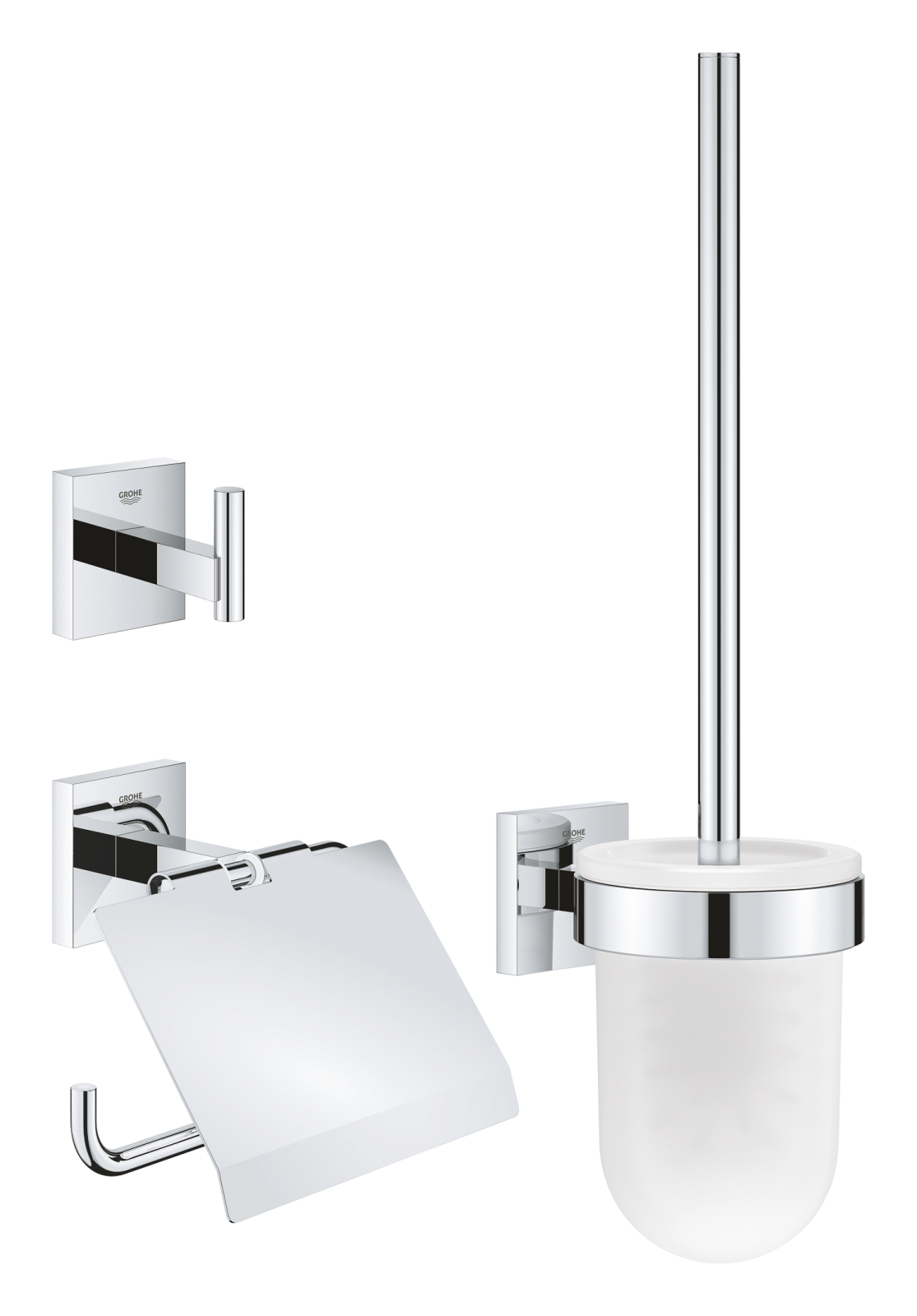 Pachet 3in1 accesorii Grohe 41123000, 3 piese, 1 role hartie, 1 cuie, pivotanta, pe perete, metal, Crom