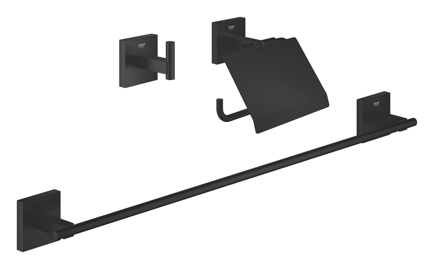 Pachet accesorii baie 3n1 Grohe 411242430, 3 piese, 1 role hartie, 1 cuie, 1 rafturi, bara prosop pivotanta, Negru