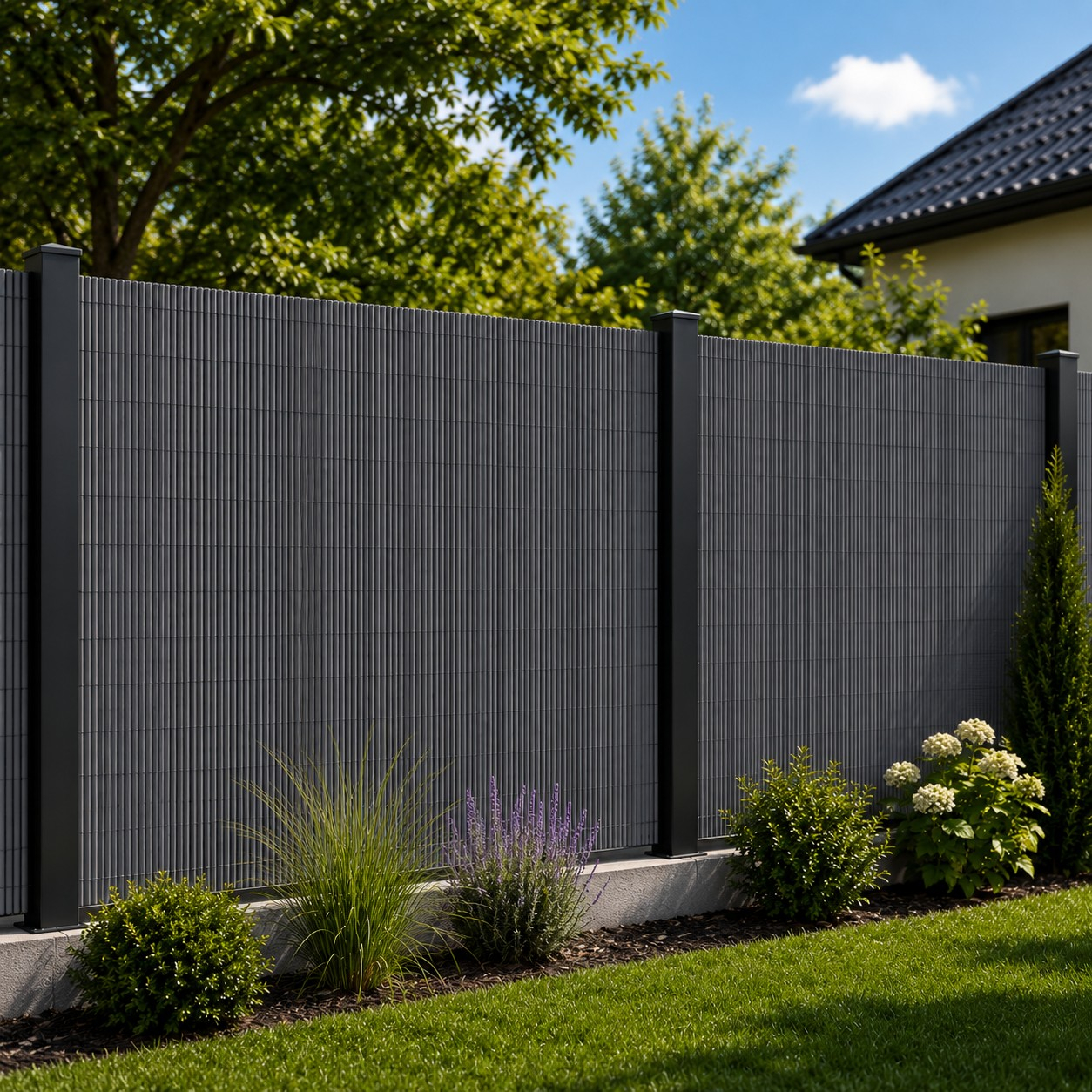 Panou de gard pentru intimitate in gradina, lamele PVC ce imita bambusul, protectie UV, 500x100 cm, gri