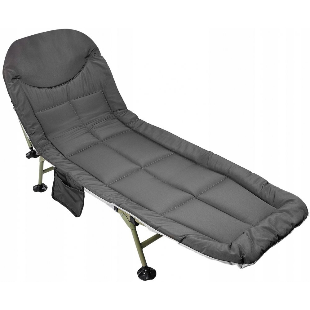 Pat pliabil camping cu saltea, reglabil 5 pozitii, cadru otel, maxim 100 kg, 200x64x30 cm, gri Brius 