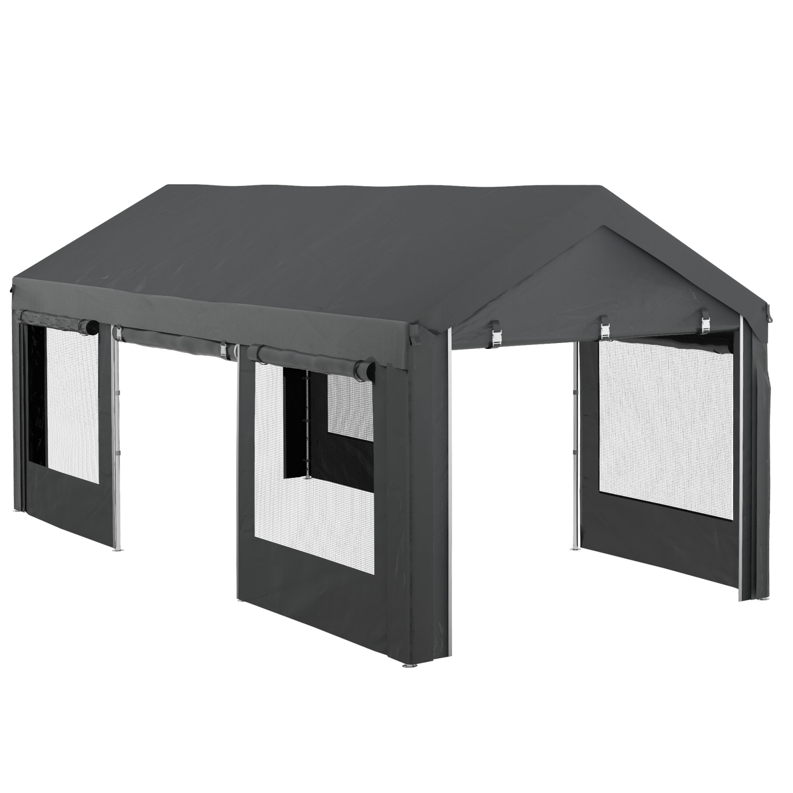 Pavilion de Gradina cu inaltime Reglabila, 4 Usi si 4 Ferestre, 6x3 m, Gri inchis Brius 