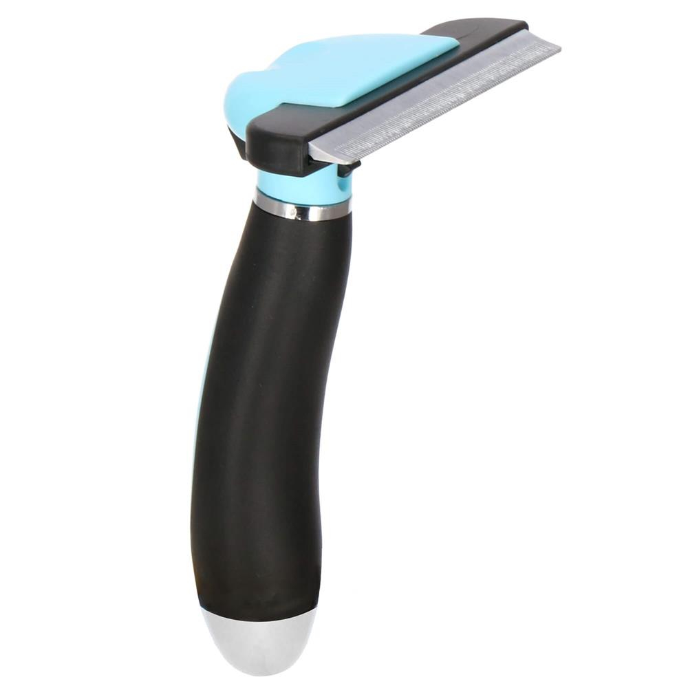 Perie trimmer caini pisici autocuratare lama 10 cm inox, par lung si scurt, ergonomica, negru albastru Brius 