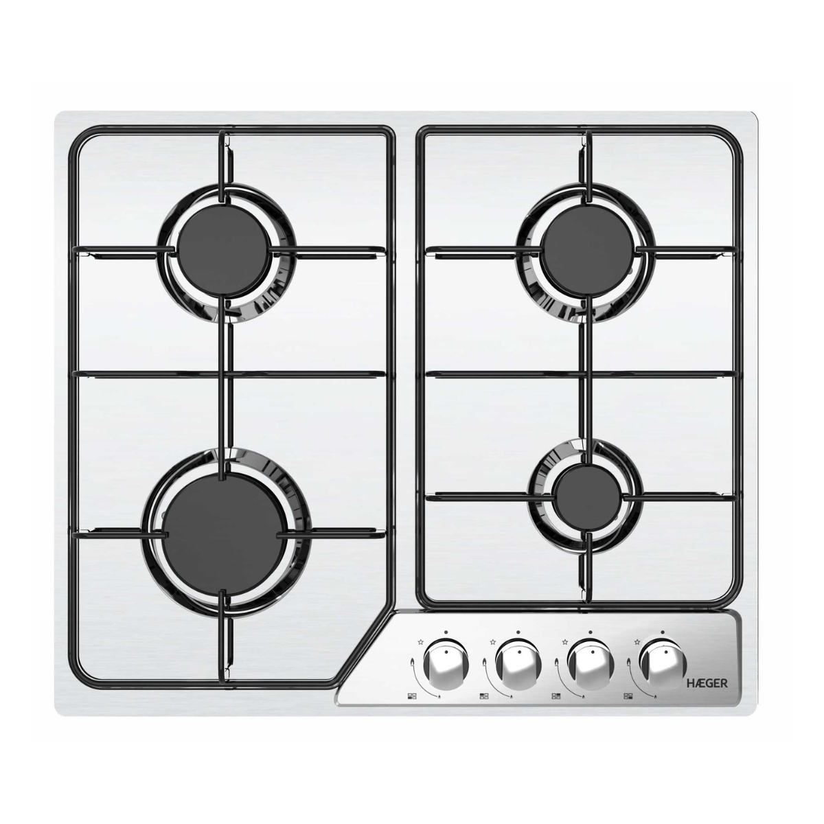 Plita incorporabila pe gaz HAEGER, Latime 60 cm, 4 arzatoare, Grilaje din fonta, Aprindere integrata