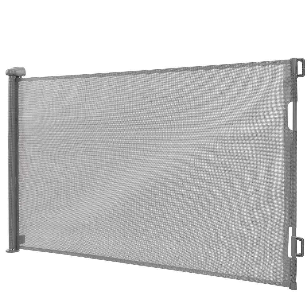 Poarta siguranta retractabila extensibila copii animale, 162x86 cm, montaj perete, gri Brius 