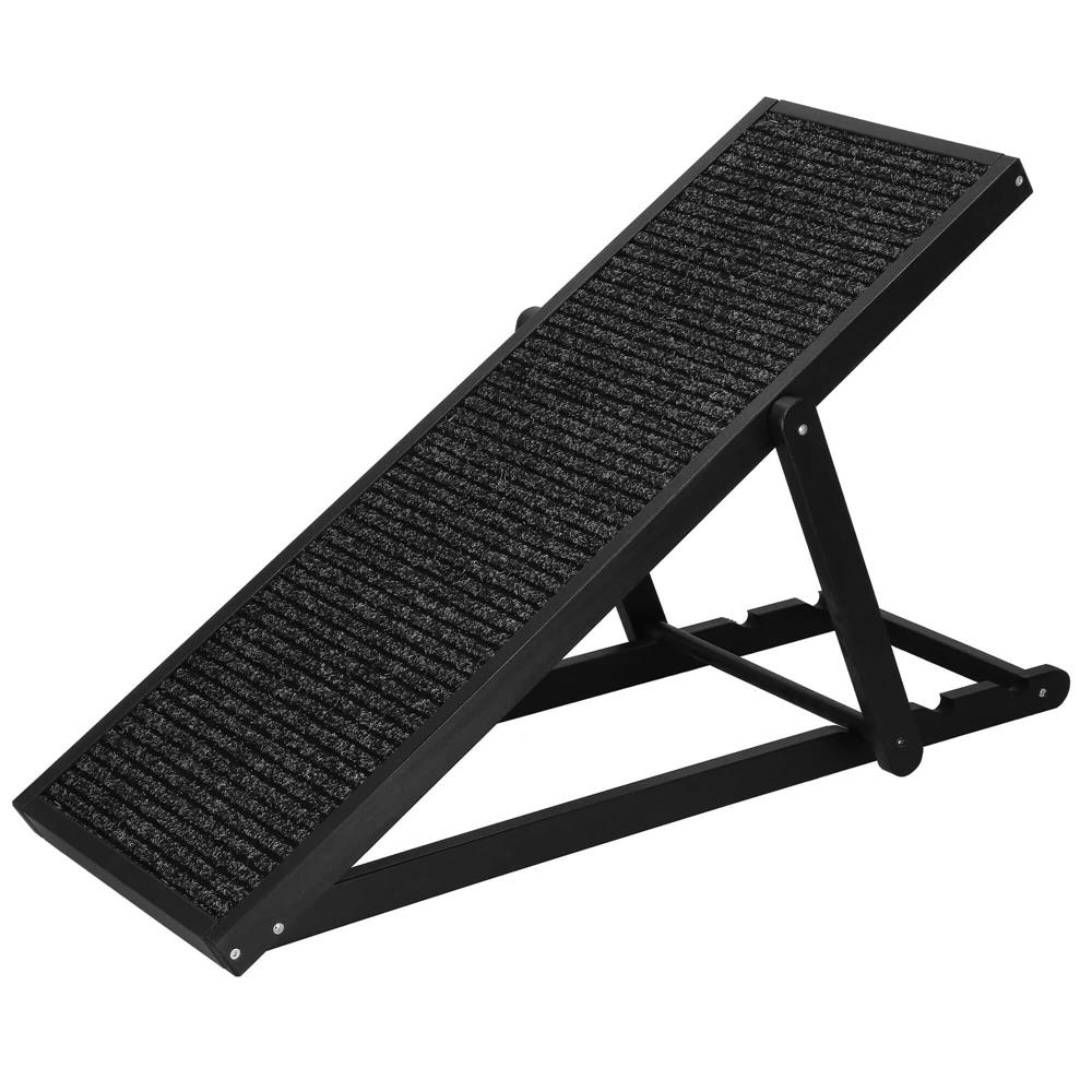 Rampa caini si pisici 3 trepte lemn fag, inaltime reglabila 42-59 cm, pliabila, antiderapanta, max 60 kg, 103 cm, negru