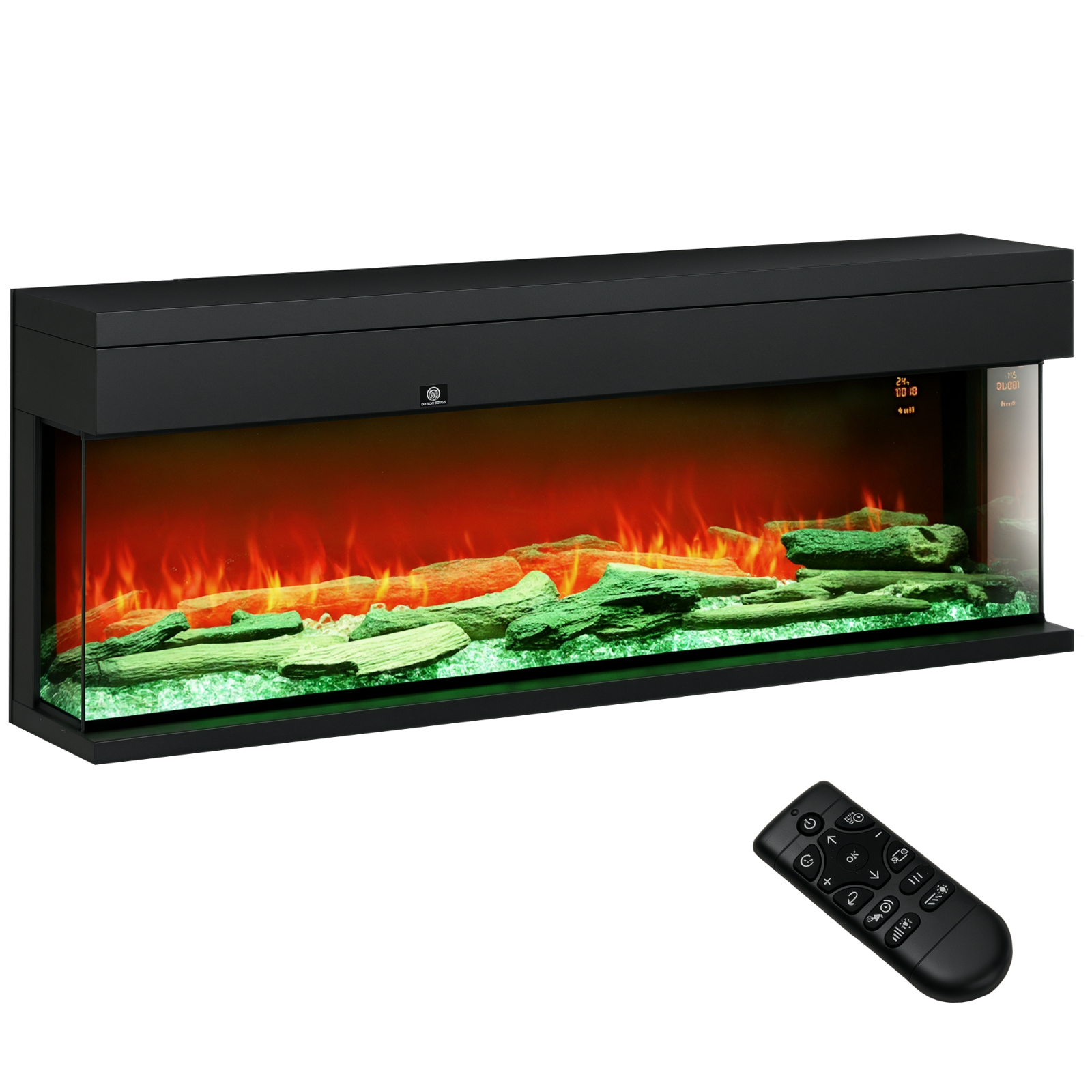 semineu Electric incorporat si de Perete 1800W cu Flacari LED Colorate Reglabile, Temperatura de pana la 40 C, Negru Brius 