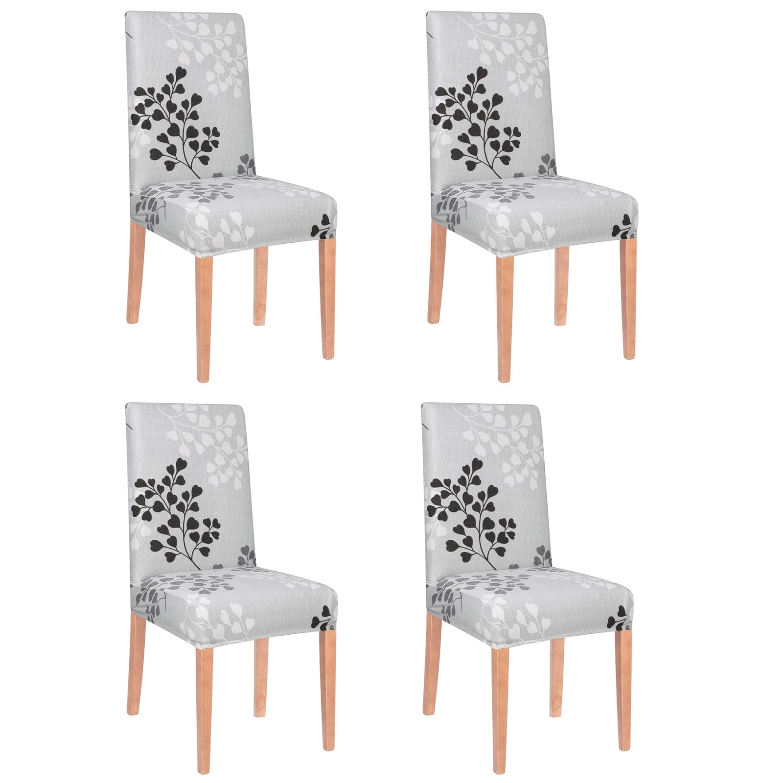 Set 4 huse universale pentru scaun, marime universala, poliester si spandex, 45 x 60 cm, gri floral