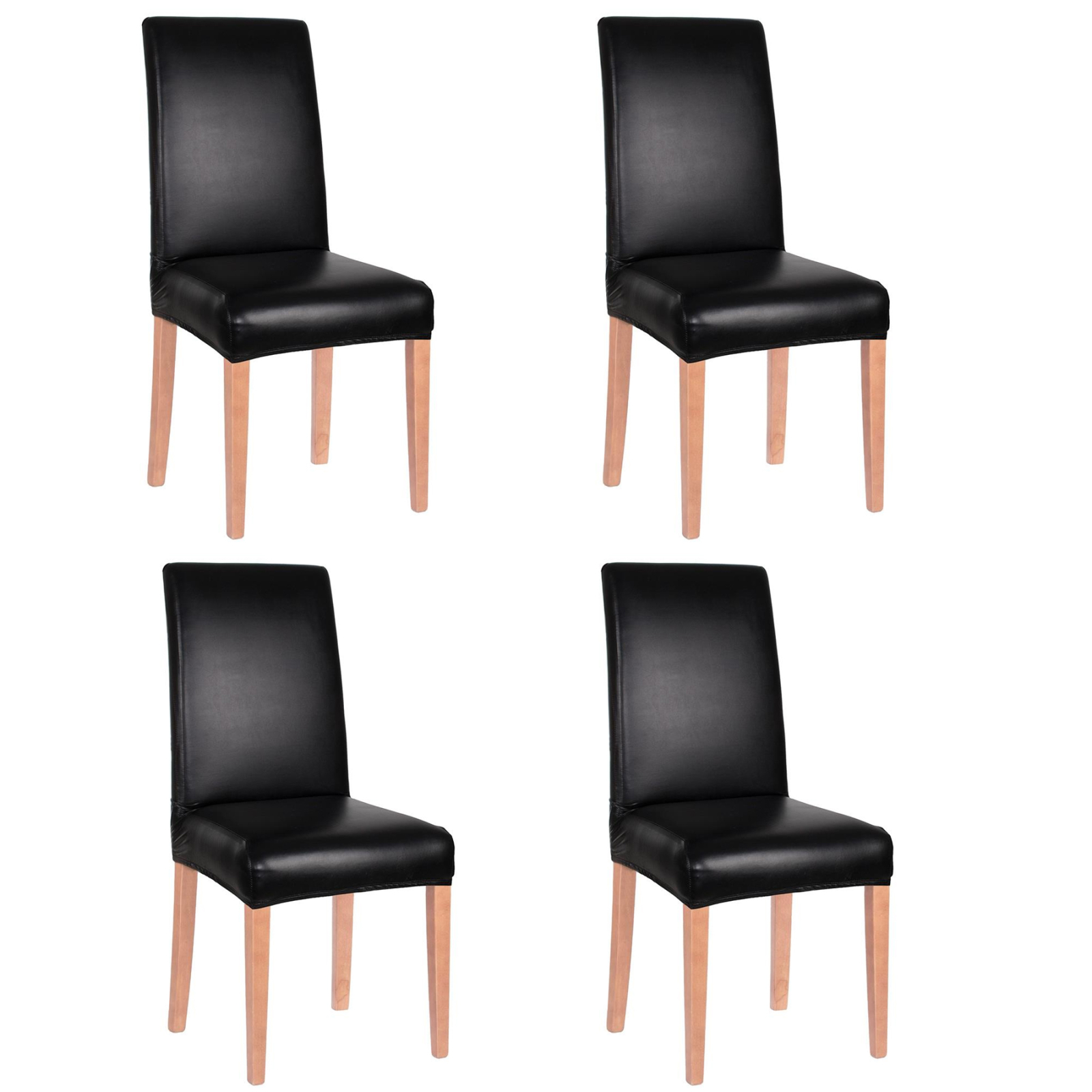 Set 4 huse universale pentru scaun, marime universala, poliester si spandex, 45 x 60 cm, imiatie piele negru