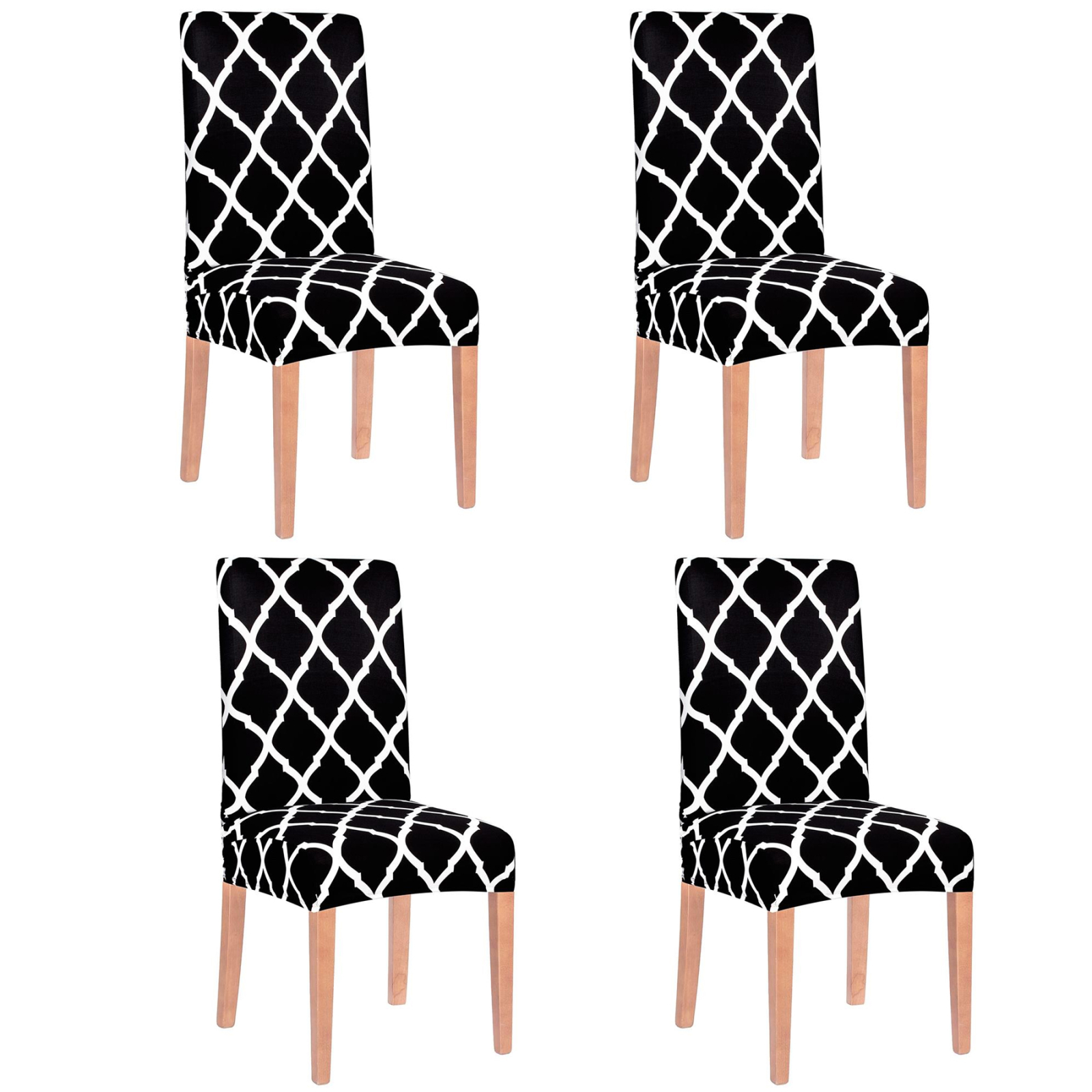 Set 4 huse universale pentru scaun, marime universala, poliester si spandex, 45 x 60 cm, negru alb