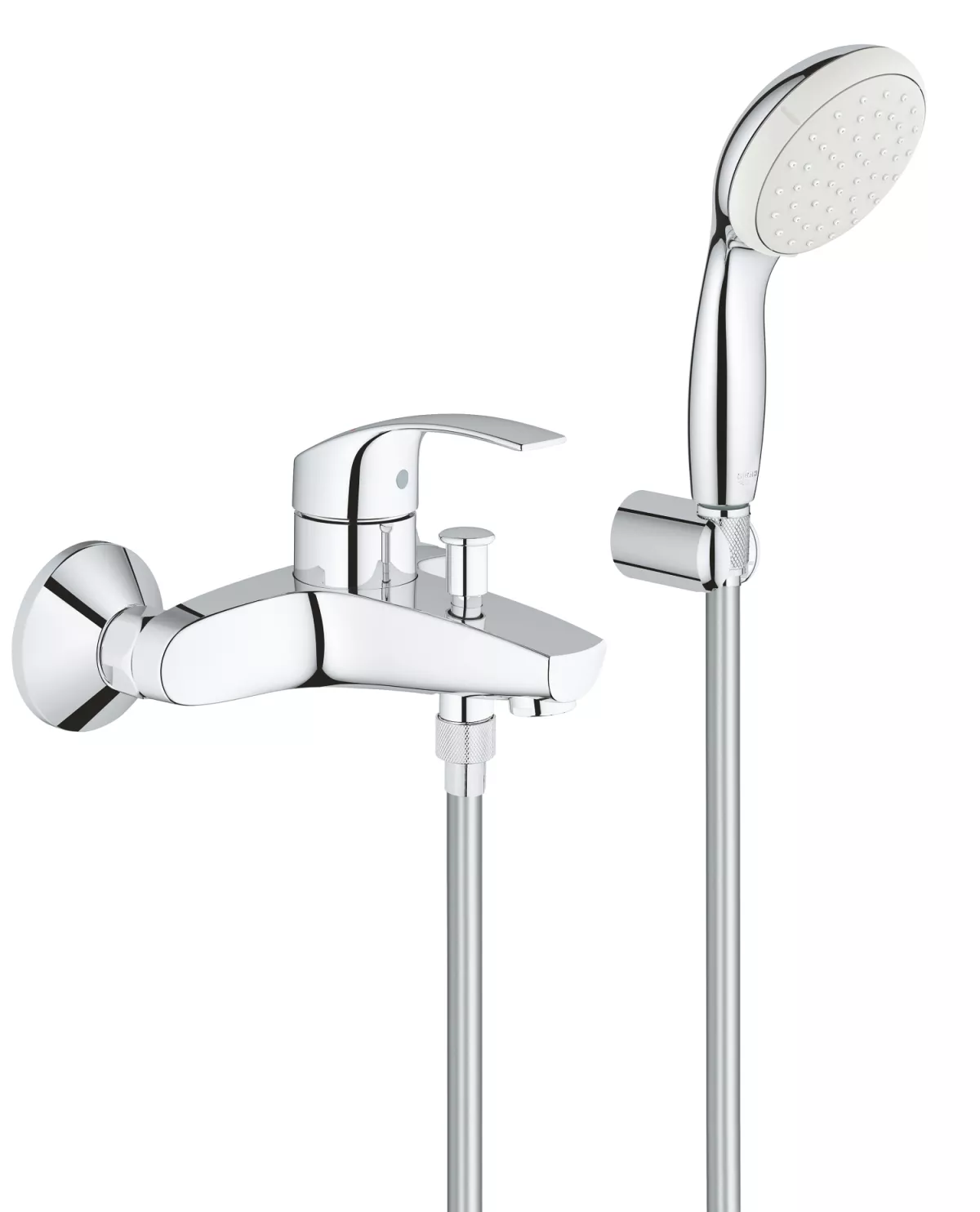 Set baterie cada Grohe Eurosmart 3330220A, monocomanda, diverter, para dus, 1 functie, furtun 1.5 m, suport, crom