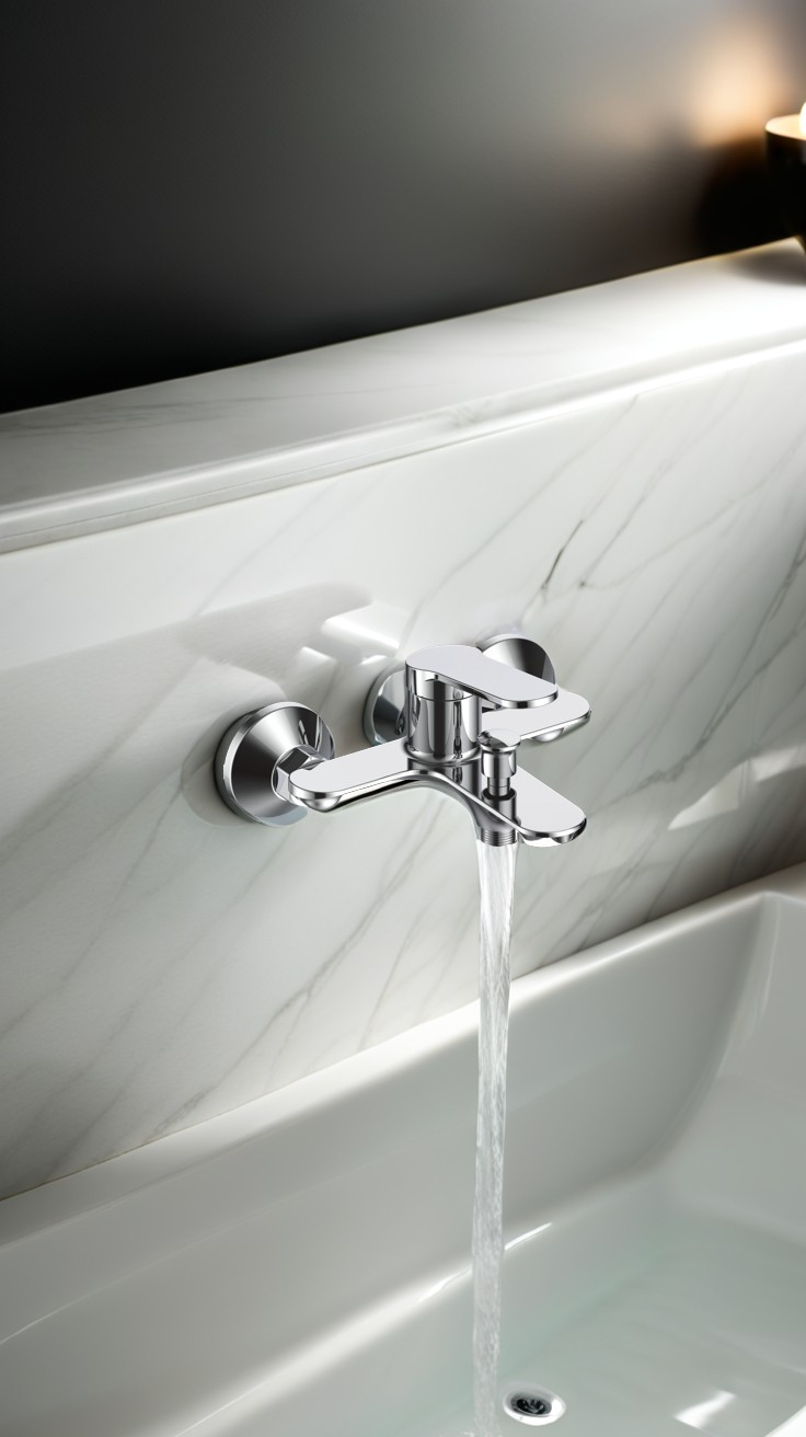 Pachet baterie Cada/dus + Lavoar La Brocca Milano, Monocomanda, Design slim, Montaj pe perete, Economie de apa, Usor de curatat si instalat, alama sanitara, Finisaj crom [5]