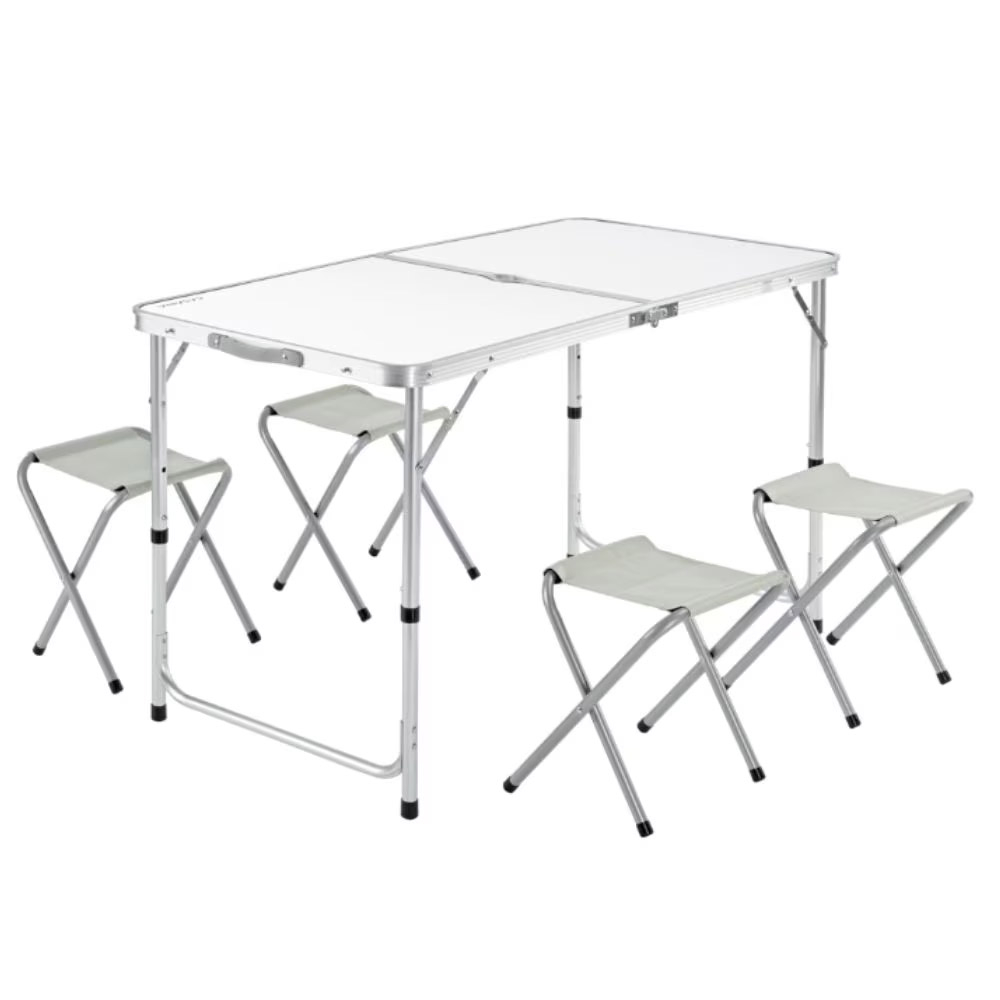 Set masa pliabila reglabila si 4 scaune, tip valiza, gri, 120x60cm Brius 