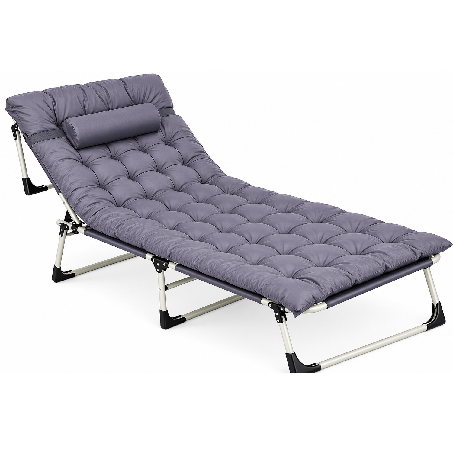Sezlong gradina pliabil cu saltea groasa si perna, spatar reglabil, maxim 120 kg, 67x193x77 cm, gri