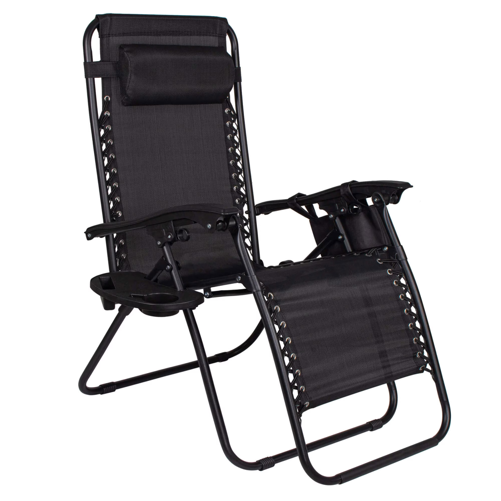 Sezlong scaun pliant plaja sau gradina, Siesta, gravitatie zero, cu tetiera, 175x67x110 cm, negru