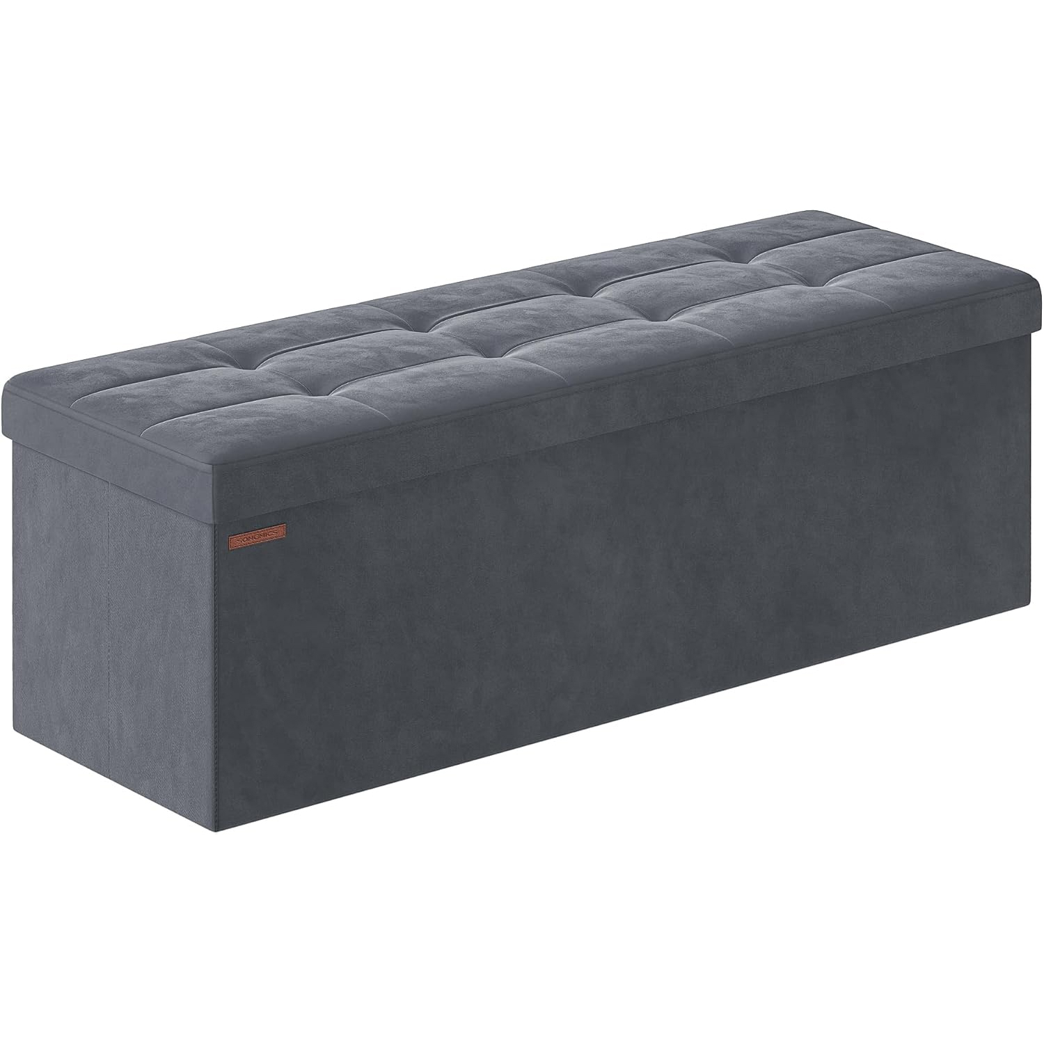 Bancuta pliabila cu spatiu de depozitare, catifea matlasata, 38x110x38 cm, capacitate 300 kg, gri