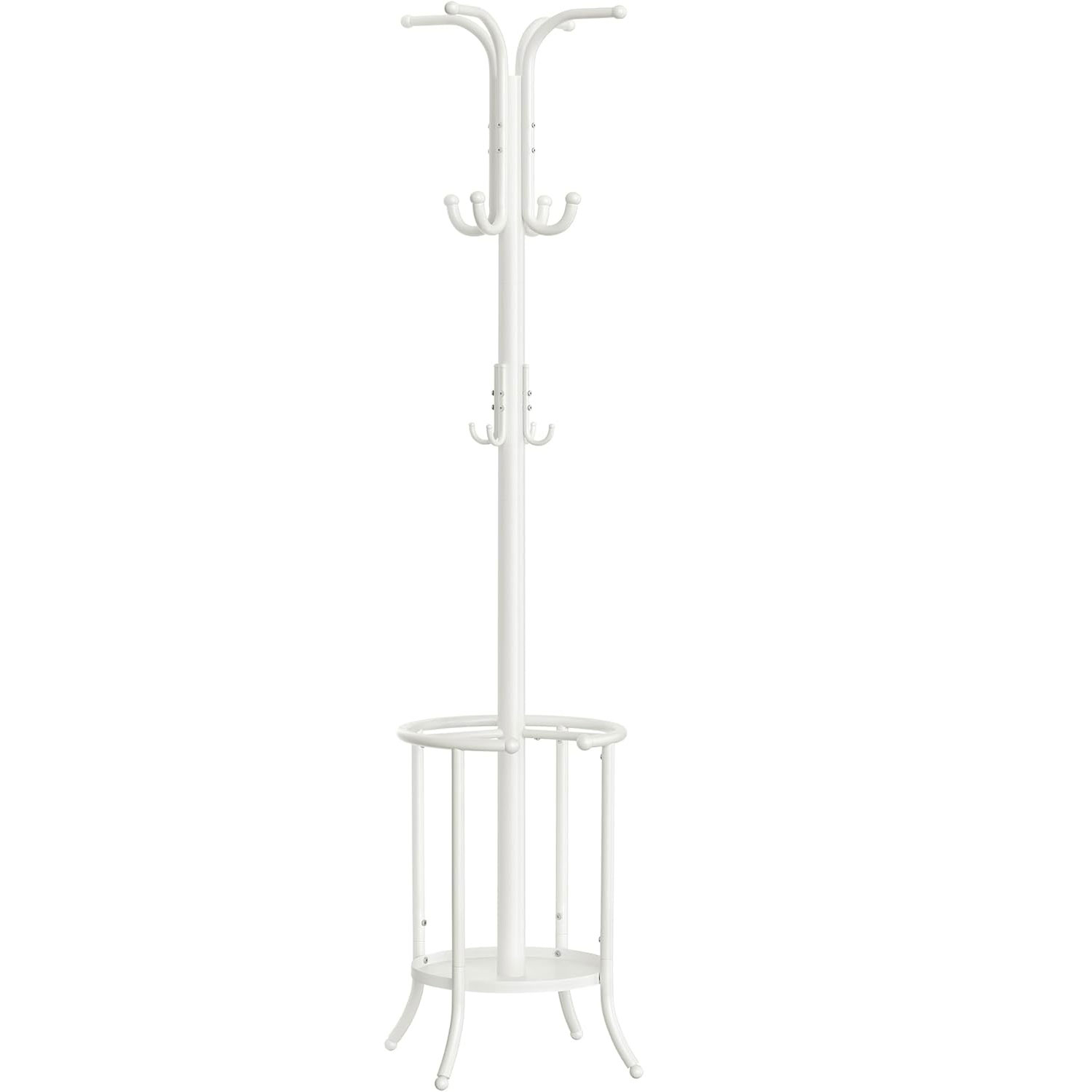 Cuier pentru haine, cu suport de umbrele, 12 agatatori, 175 cm, alb