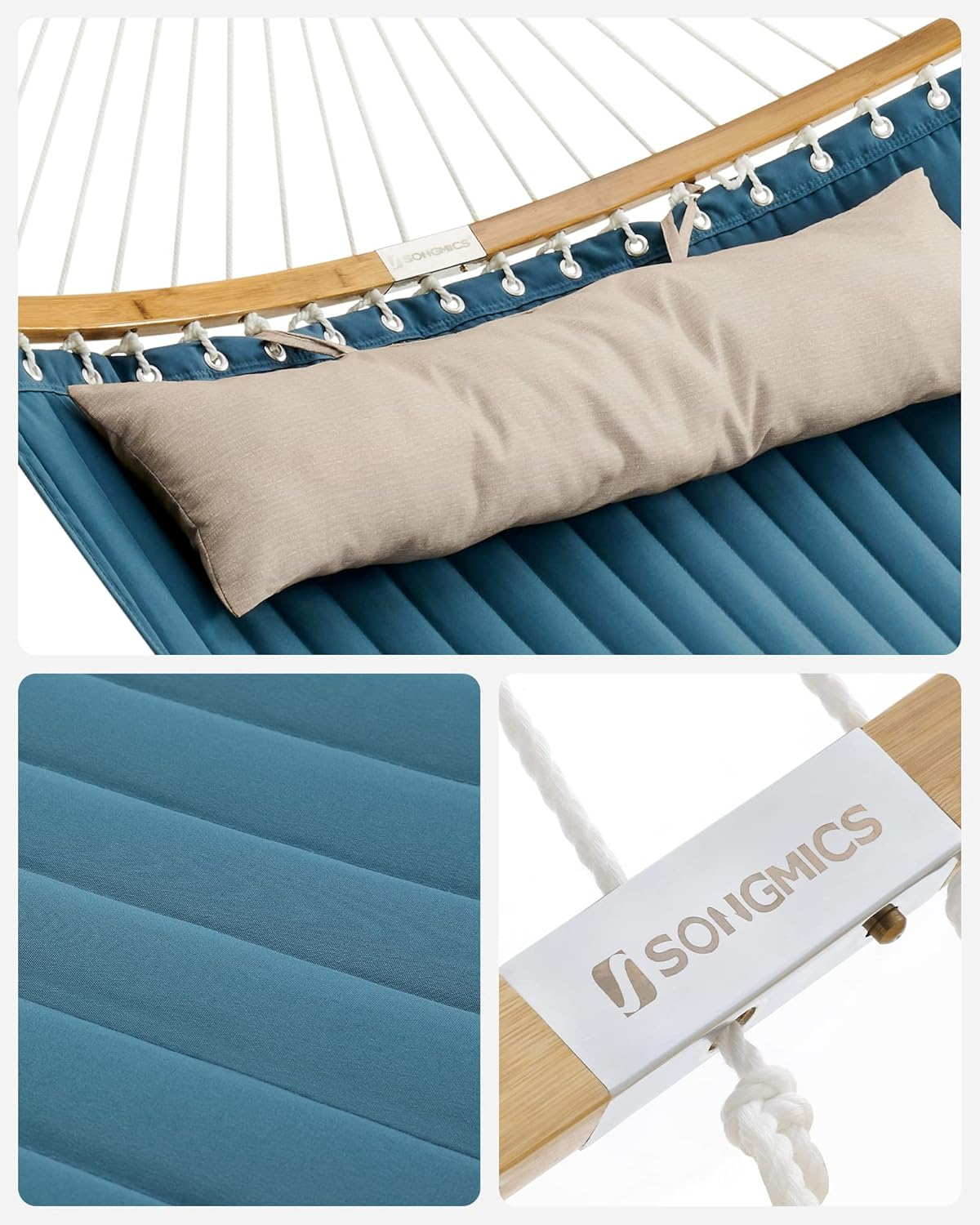 Hamac dublu cu bare curbate din bambus, perna inclusa, maxim 225 kg ...