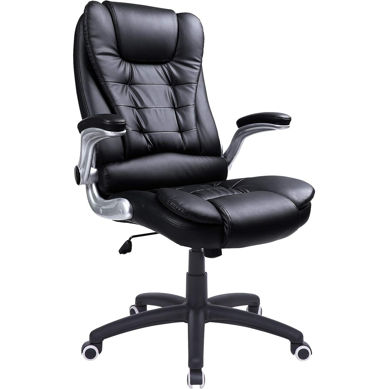 Scaun de birou ergonomic cu tetiera, spatar inalt, brate rabatabile, maxim 150 kg, 76x70x(111-121) cm, negru