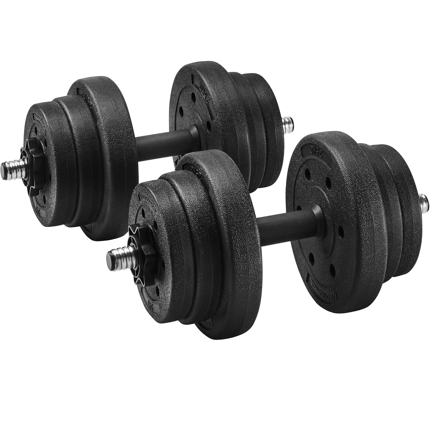 Set 2 gantere reglabile pentru fitness, 2x10 kg, cu discuri ajustabile, negru