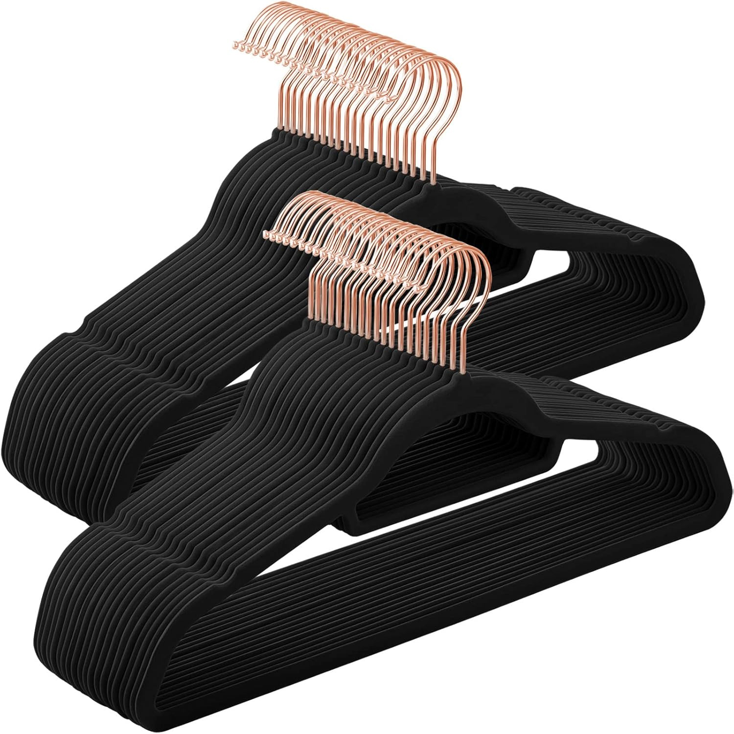 Set de 50 de umerase pentru haine, anti-alunecare cu catifea, bara de cravata si carlig pivotant, 43,5 cm, negru