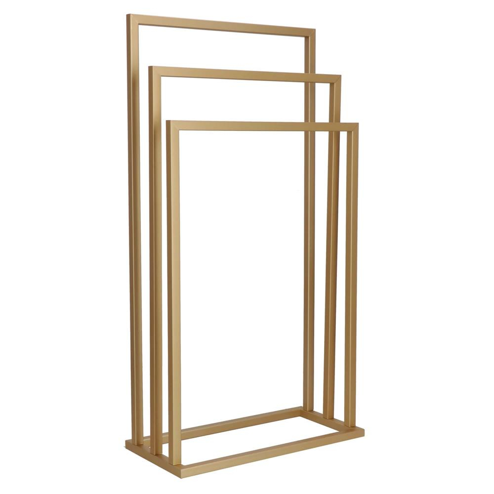 Suport prosoape baie metalic 3 brate verticale, profil patrat, finisaj mat, inaltime 86 76 66 cm, auriu