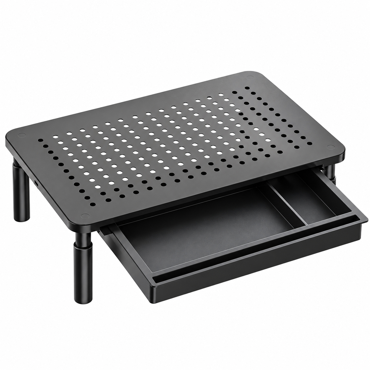 Suport multifunctional reglabil pentru laptop, monitor si imprimanta, cu 3 trepte de ajustare a inaltimii, sertar integr