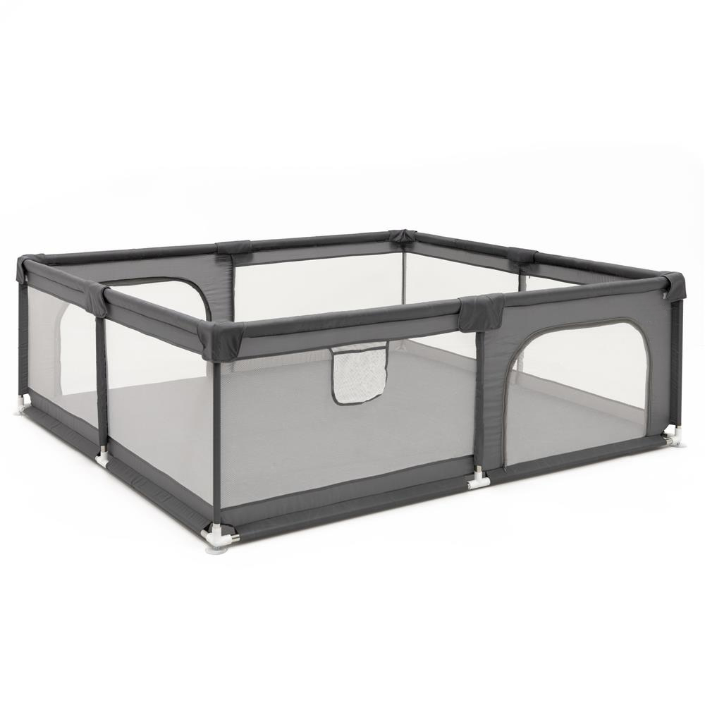 Tarc joaca pliabil copii intrare fermoar plasa protectie, 180x150x66 cm, sigur, gri Brius 