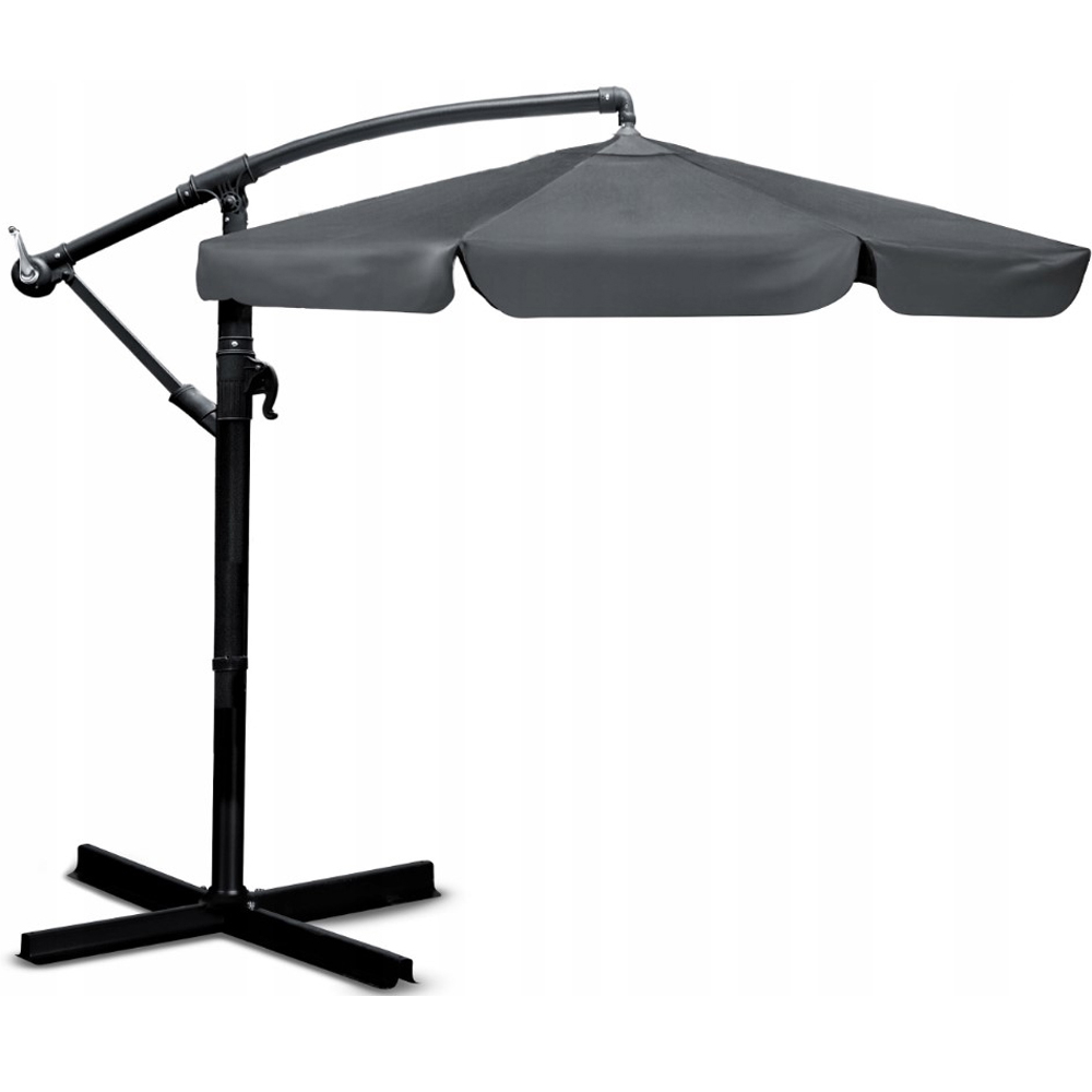 Umbrela de gradina cu brat lateral, inclinabila, panza poliester 160 g mp, husa de protectie, 300 cm, gri Brius 