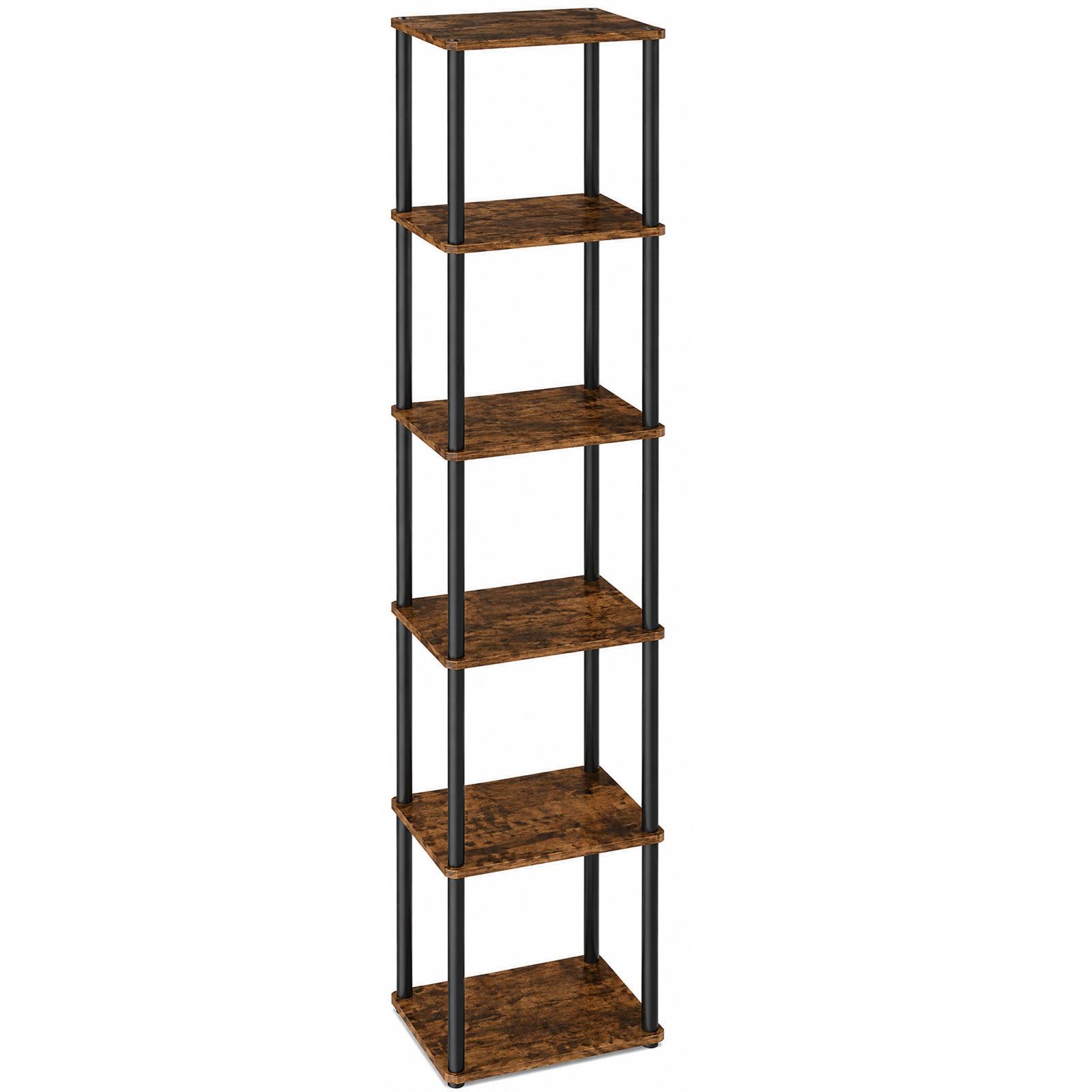 Biblioteca cu 6 rafturi, cadru metalic, stil industrial, 38x24x173 cm, maro rustic