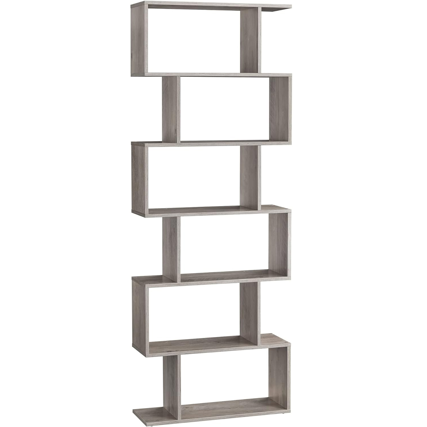 VASAGLE Biblioteca, raft cu 6 unitati de depozitare, pentru living, din lemn, 24x190x70cm, gri stejar