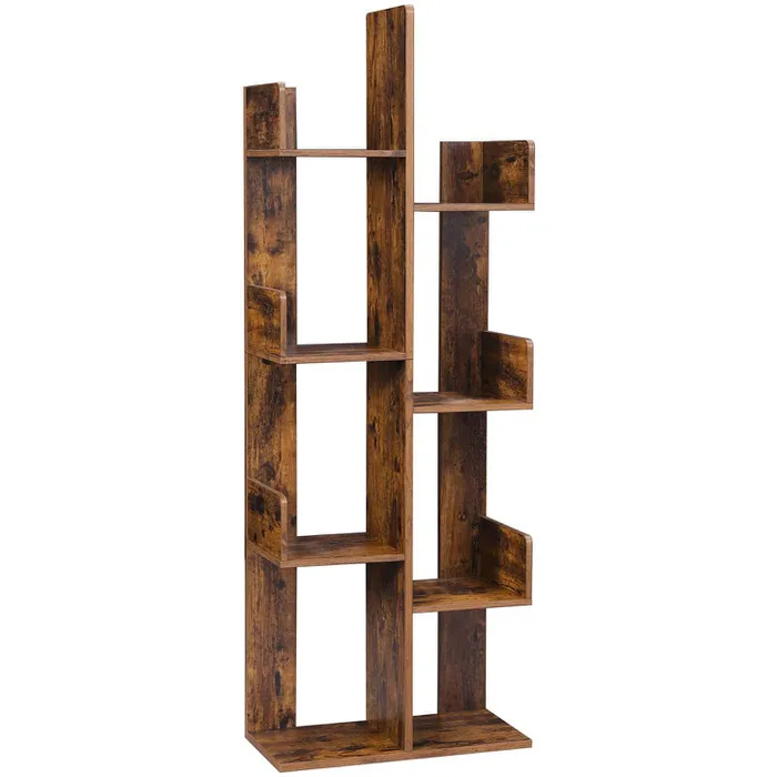 Biblioteca stil arbore, cu 8 rafturi de depozitare, colturi rotunjite, 50x25x140 cm, maro rustic