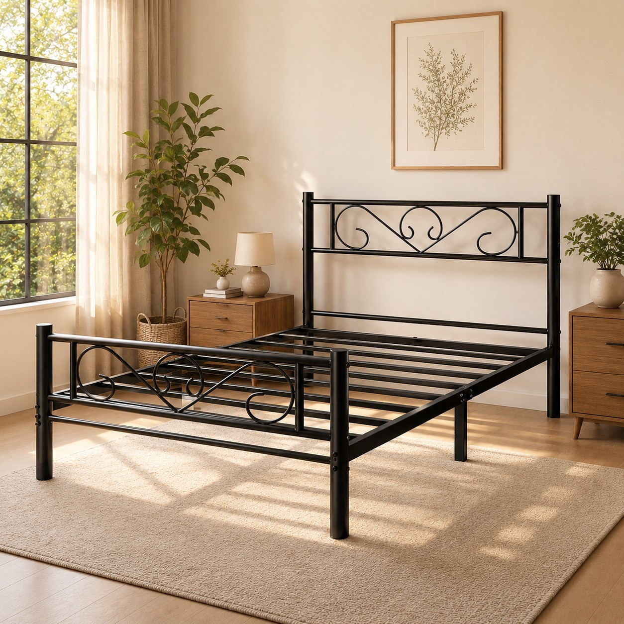 Cadru de pat metalic, pliabil rapid, pentru saltea 90x190 cm, stil industrial loft, 198x92x86 cm, negru