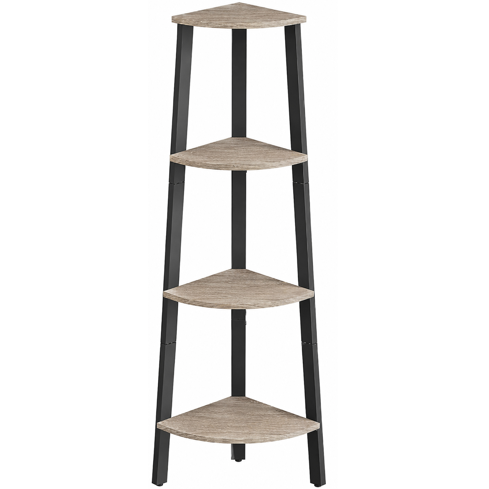 Raft de colt cu 4 etaje, tip biblioteca, cadru metal si polite lemn, 34x34x125 cm, gri stejar si negru