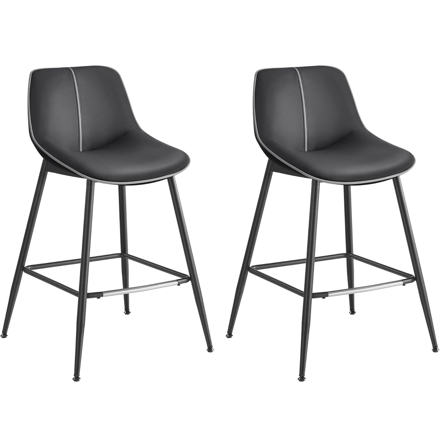 Set 2 scaune de bar, spatar ergonomic din piele artificiala, cadru metalic, 50x50x88 cm, negru