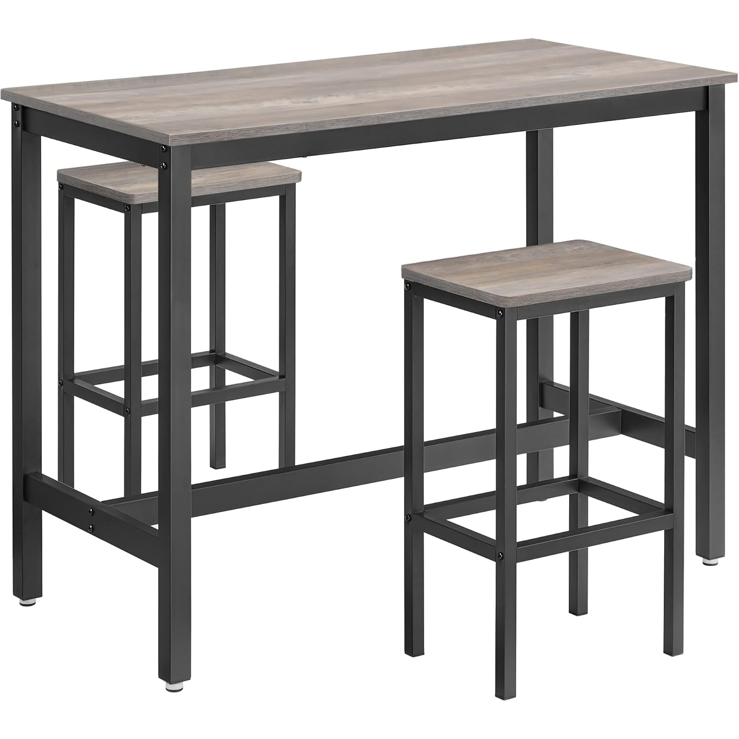 Set masa bar cu 2 scaune, cadru metalic, stil industrial, 120x60x90 cm, gri stejar